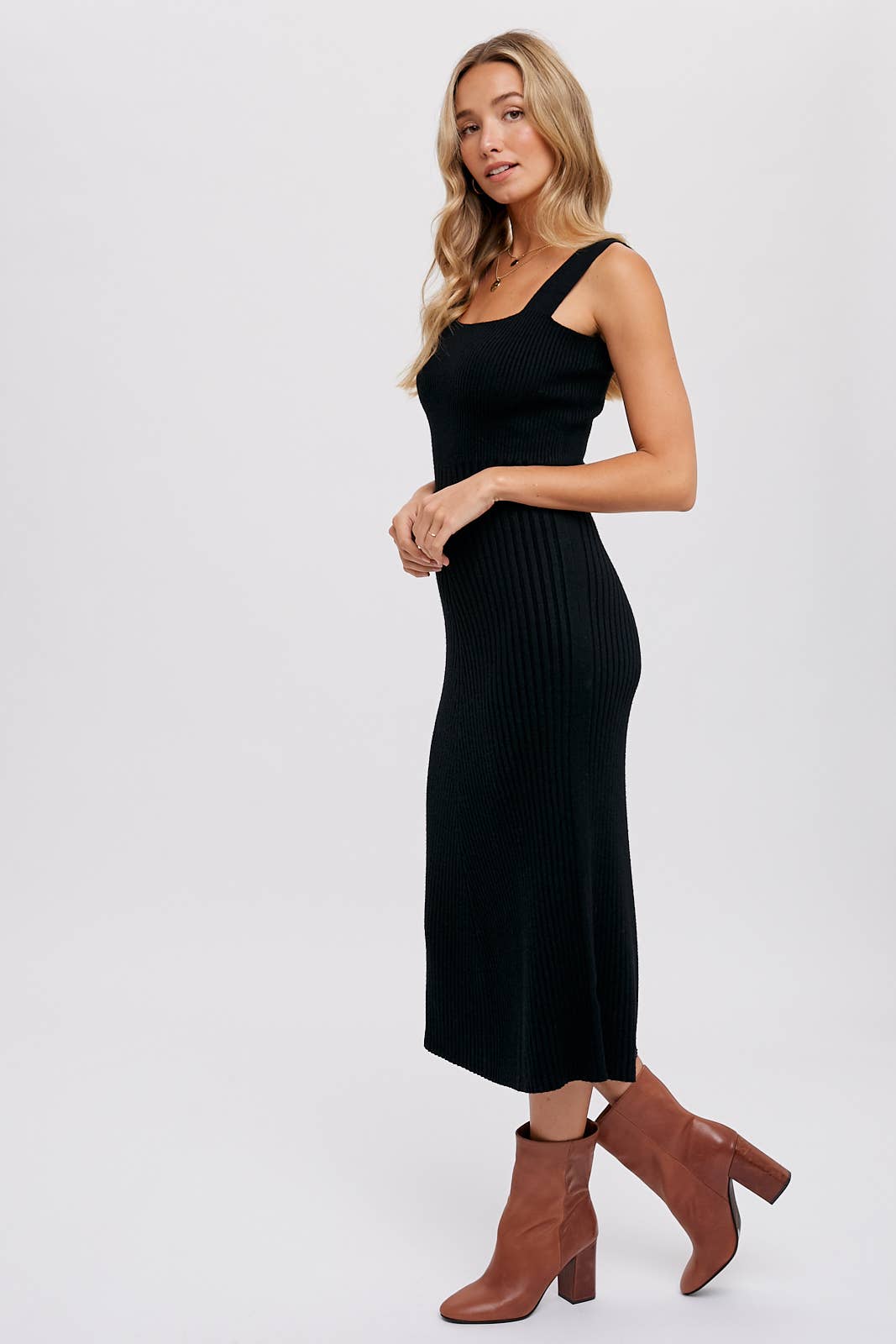 Square Neck Sweater Midi Dress