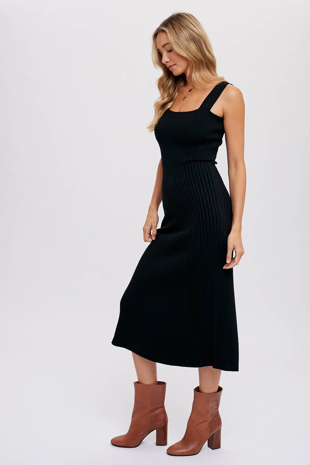 Square Neck Sweater Midi Dress