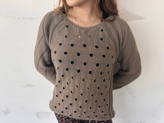 Polka Dot Knit Sweater - Taupe