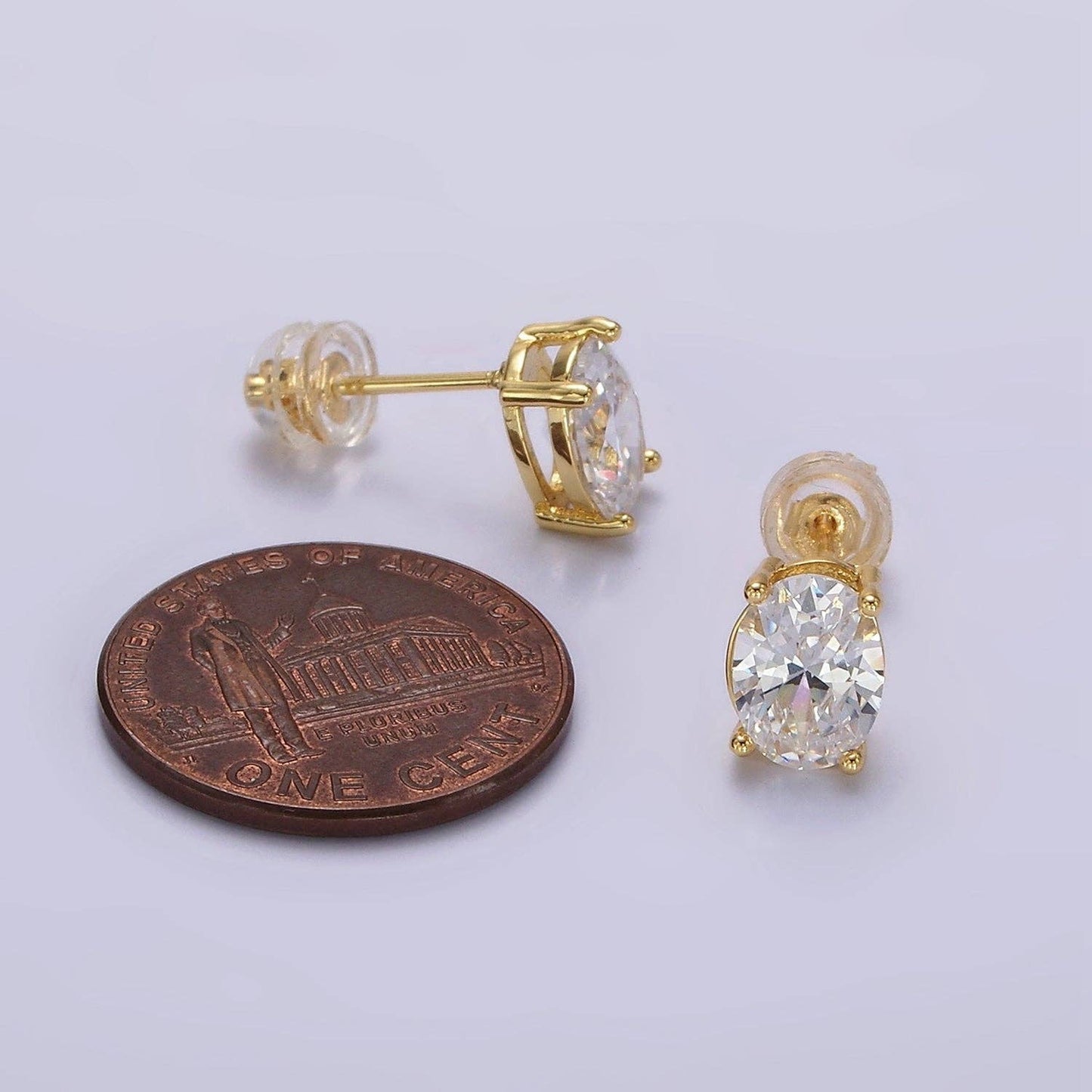 14K GOLD FILLED 8mm CLEAR CZ OVAL BEZEL STUD EARRINGS