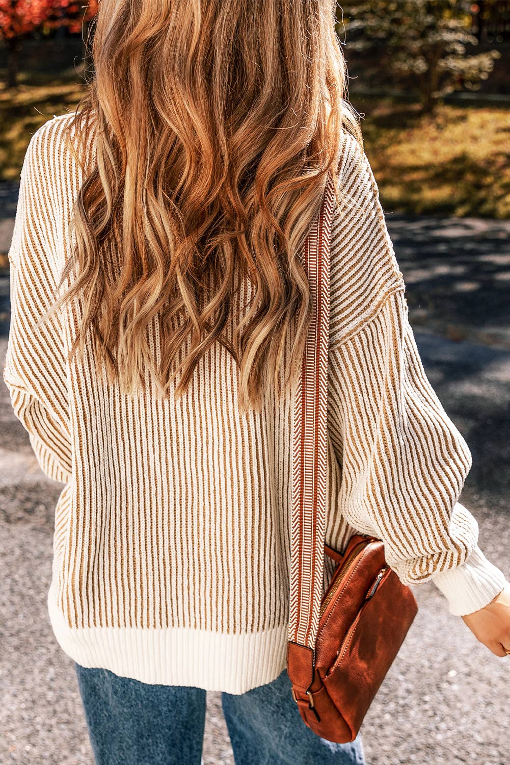 Striped Contrast Trim Loose Sweater