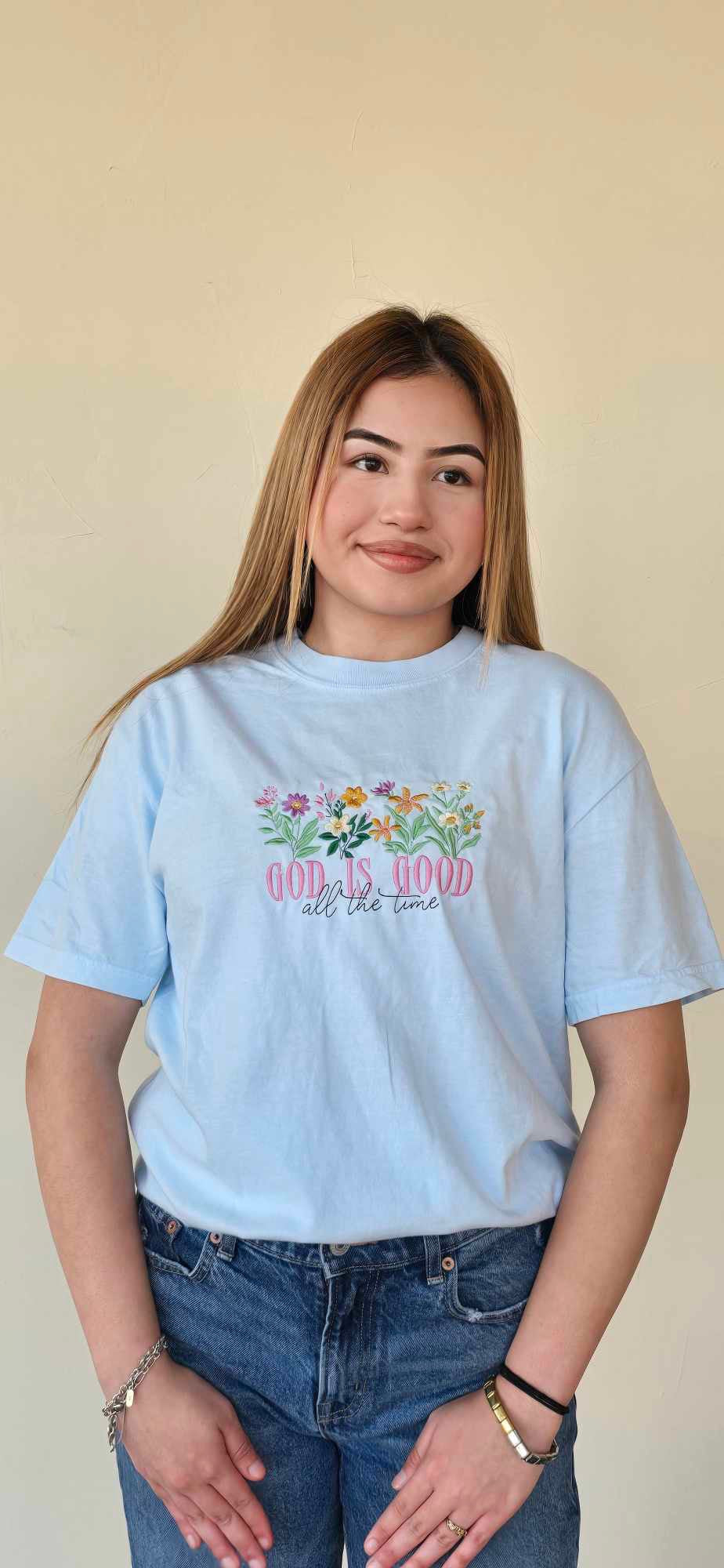 God Is Good All The Time Embroidered T-Shirt