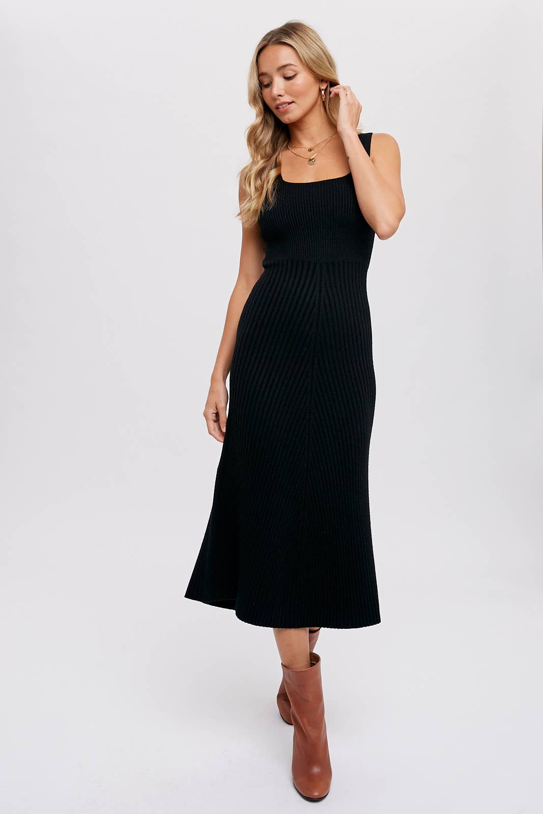 Square Neck Sweater Midi Dress