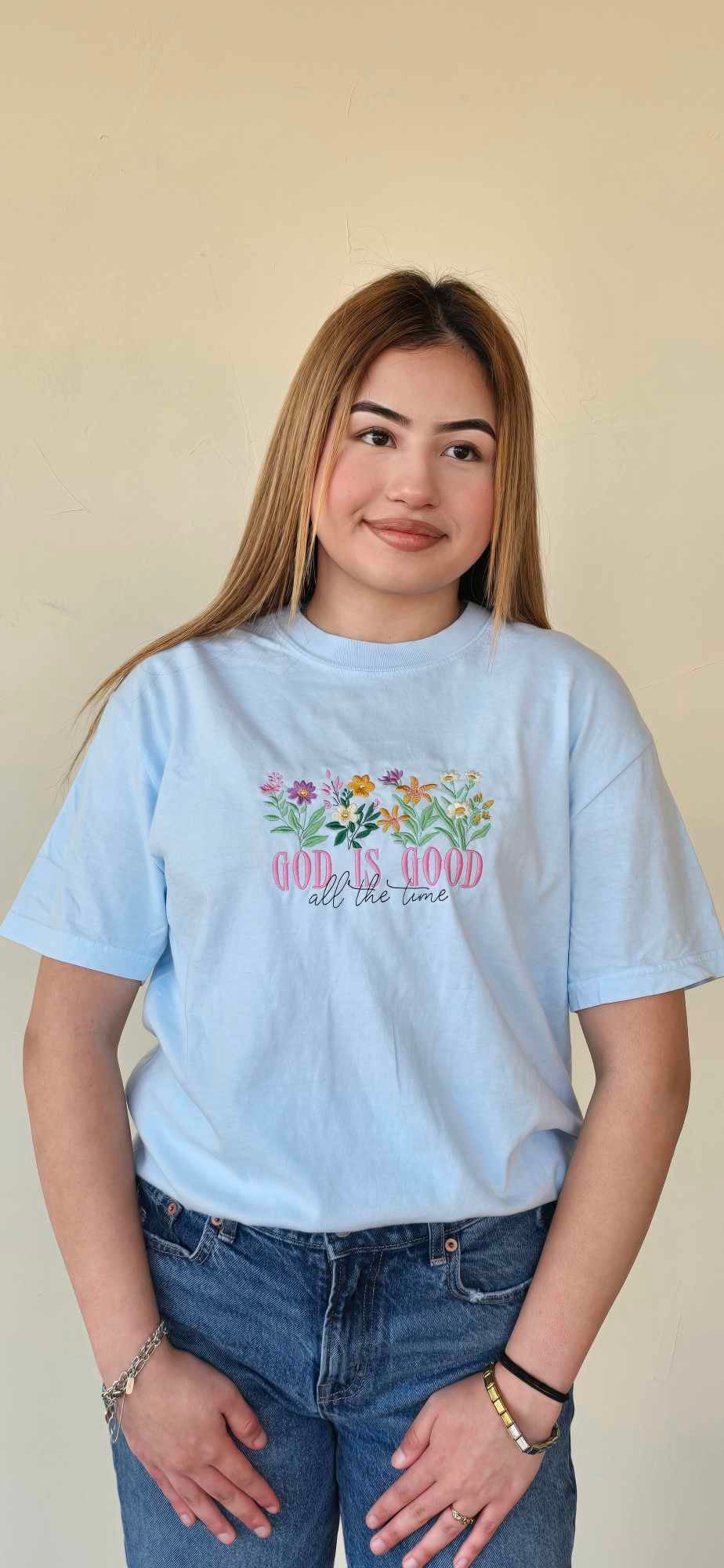 God Is Good All The Time Embroidered T-Shirt