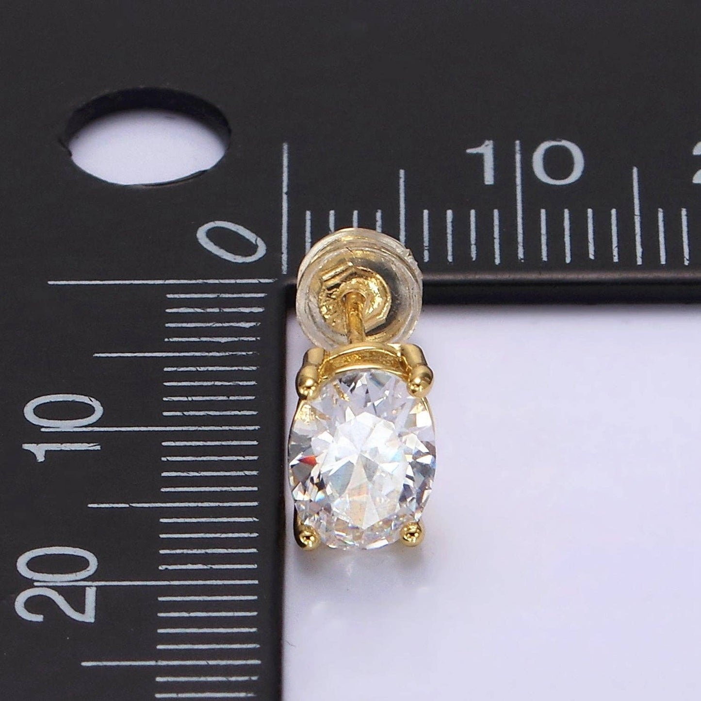 14K GOLD FILLED 8mm CLEAR CZ OVAL BEZEL STUD EARRINGS