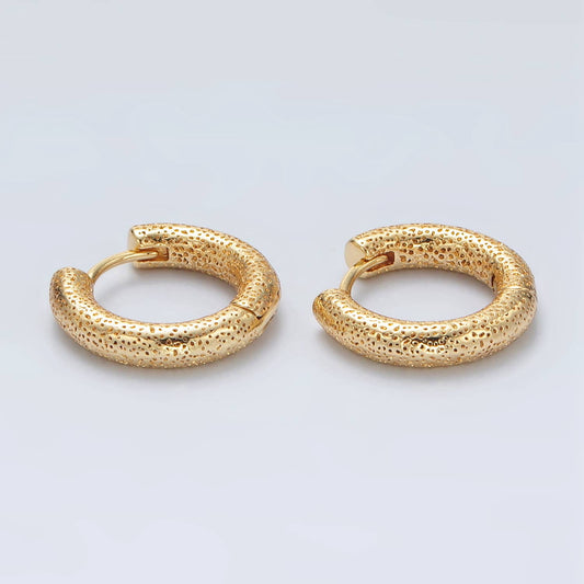 24K Gold Filled Dotted Textured Huggie Hoop Earrings