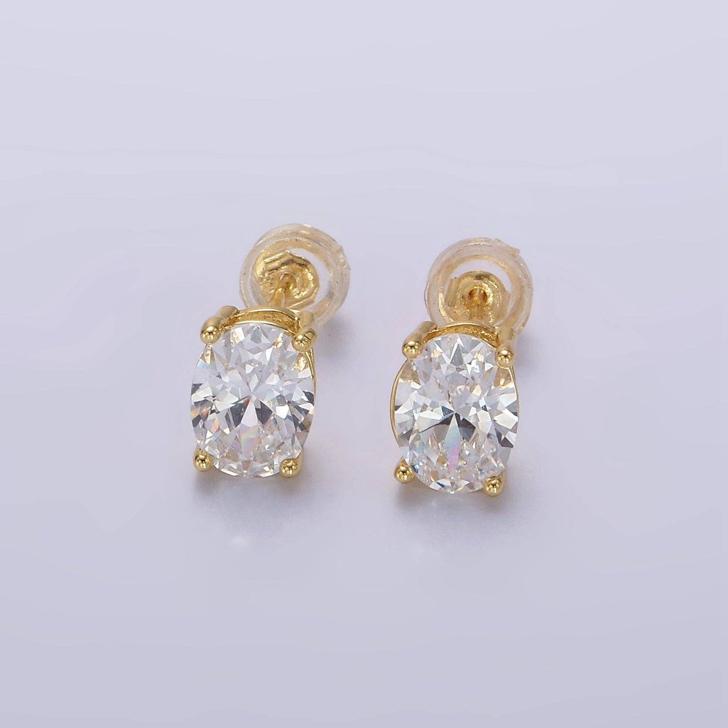 14K GOLD FILLED 8mm CLEAR CZ OVAL BEZEL STUD EARRINGS